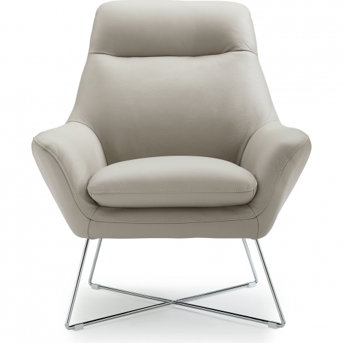Daiana Arm Chair in Light Grey Top Grain Italian Leather on Stainless Steel Legs